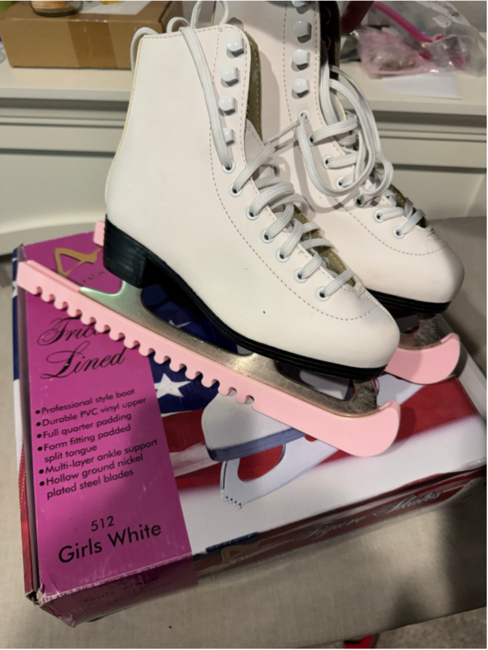 Girls American Athletic Shoe Ice Skates Size 4 White